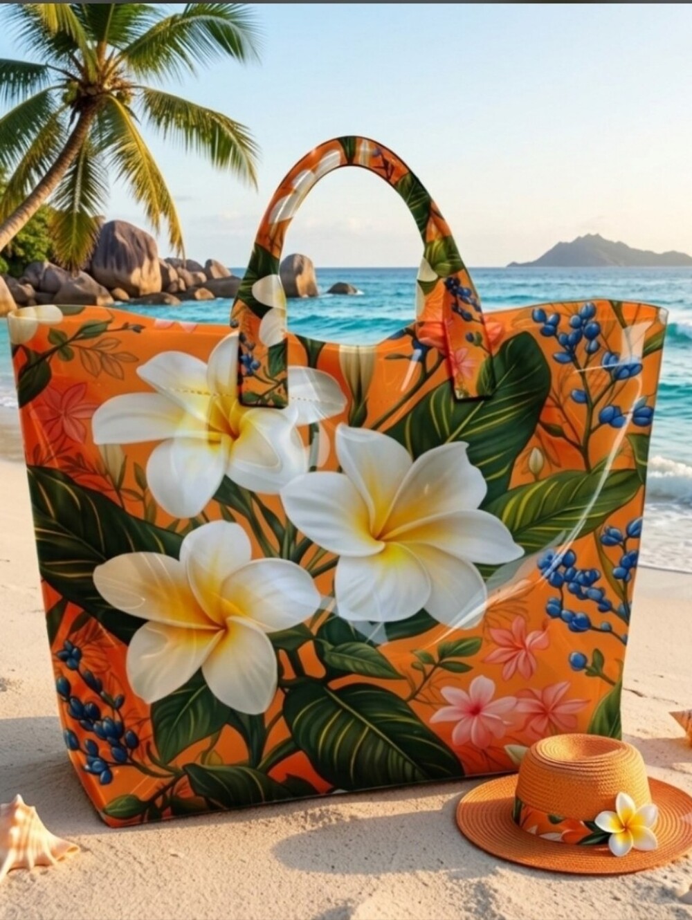 Women Beautiful Tropical Daily Commute Floral Tote PVC Bag